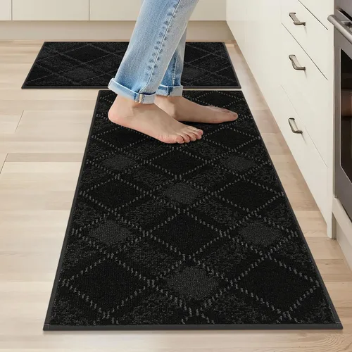 Miniatura 9 de COSY HOMEER Juego de alfombras y tapetes de cocina 2 piezas antideslizantes, suaves alfombras de cocina para piso absorbentes y resistentes a Gris