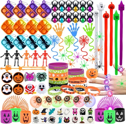 Recuerdos de fiesta de Halloween para niños, 206 golosinas de Halloween sin dulces, juguetes surtidos de trucos o tratos, premios de aula, regalos