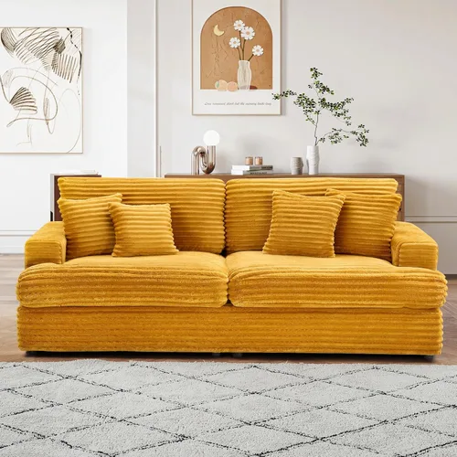 Sofá de pana moderno de 79.3 pulgadas, sofá biplaza de pana con 4 almohadas y reposabrazos anchos, cómodo sofá tapizado de 2 plazas para sala de