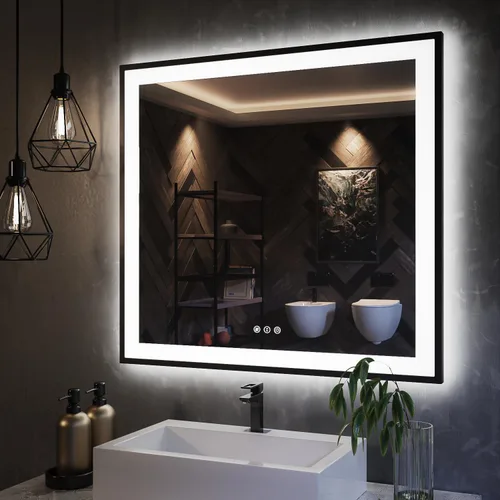 Miniatura 48 de ISKM Espejo LED con marco para baño de 40"x30", espejo de baño LED regulable con luces, antivaho, espejo iluminado frontal y retroiluminado de 3