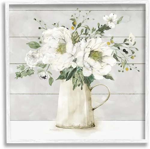 Stupell Industries 'Country Jug Varied Flower Arrangement', Framed Giclee Art, White, 17 x 17 Inches, Easy to Hang and Sturdy, Made in USA, by Carol