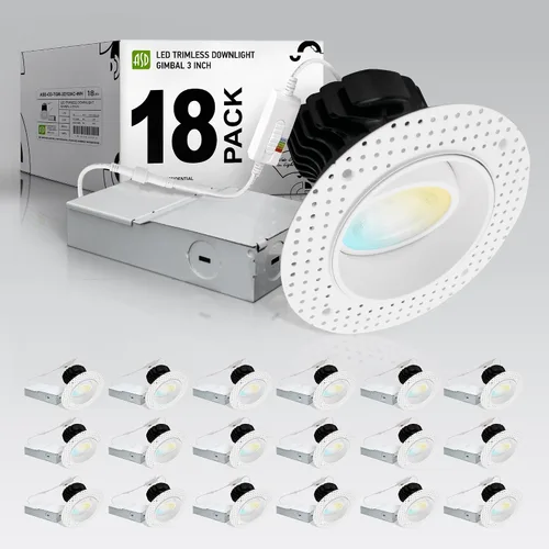 Miniatura 13 de ASD Luces LED empotrables sin moldura de 1 pulgada, 7W 120V Triac redondas para uso comercial, iluminación regulable sin lata para techo con caja