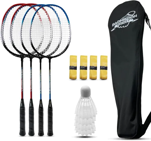 Magicorange Juego de 4 Raquetas de Bádminton para Juegos de Patio Trasero al Aire Libre, Incluye 4 Raquetas, 4 Volantes, 4 Cintas de Agarre de