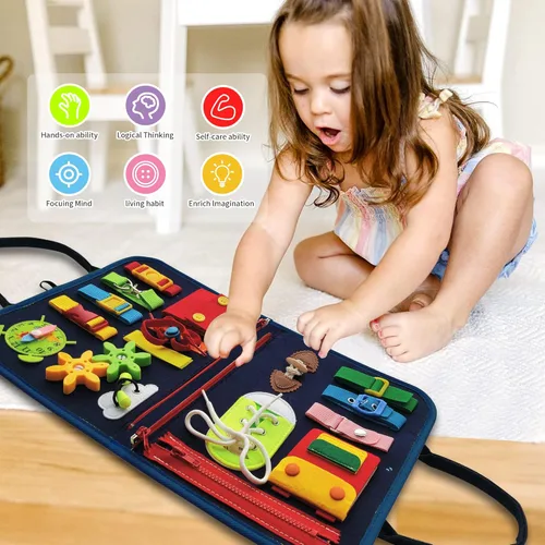 Miniatura 3 de LearnToy Busy Board - Juguetes Montessori de Dinosaurio para 3 4 5 Años - Juguetes Sensoriales para Niños Autistas - Juguetes de Viaje para Niños