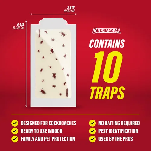 Miniatura 2 de Catchmaster Tablas de pegamento para trampas para cucarachas, 10 unidades, atrapa insectos, escorpión, araña, grillo y cucarachas para el hogar
