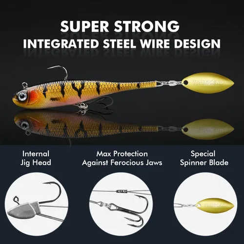 Miniatura 5 de TRUSCEND Shadtale Easy Catch Soft Fishing Lures with BKK Hooks - Trembly Sinking and Vibrating Swim for More Bites, Pre-Rigged Swimbaits for Bass