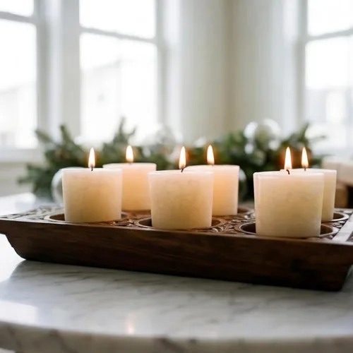 Miniatura 5 de Aroma Naturals Velas votivas con aceite esencial de clavo de naranja y canela, aroma blanco, perla de la paz, 5.5 x 3.75 x 2 pulgadas (paquete de 6)