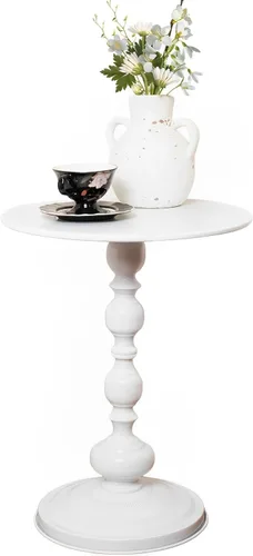 Miniatura 7 de Mesa Auxiliar – Mesa de Acento Pequeña Redonda de 13.8" con Base de Metal, Mesa de Café Vintage Multifuncional para Sala de Estar, Dormitorio