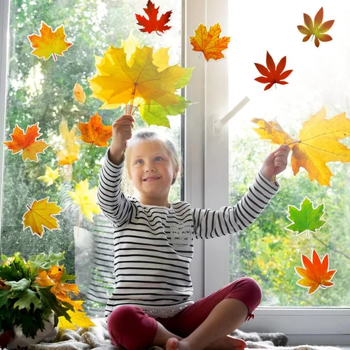 Miniatura 4 de Ferraycle 135 piezas de decoración de tablón de anuncios de otoño, hojas artificiales de otoño, hojas de arce con punto de pegamento para decoración