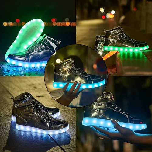 Miniatura 4 de Zapatos con luz LED para niños, tenis de caña alta para niños y niñas, zapatos de baile hip-hop para Halloween, fiesta de Navidad con carga USB