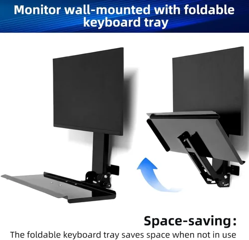 Miniatura 7 de Soporte de pared para monitor todo en uno con bandeja para teclado para Mac Mini y PC pequeñas; soporte de pared para monitor y teclado para Negro