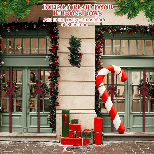 Miniatura 4 de Yinkin 16 lazos de cinta de gabinete de Navidad de 10 x 87 pulgadas, cintas y lazos de puerta a cuadros de búfalo, decoración moderna de Navidad