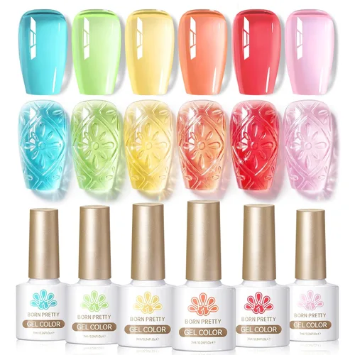 Miniatura 14 de Born Pretty Esmalte de uñas de gel de color ámbar cristal marrón naranja burdeos rojo negro para otoño e invierno, esmalte de uñas transparente