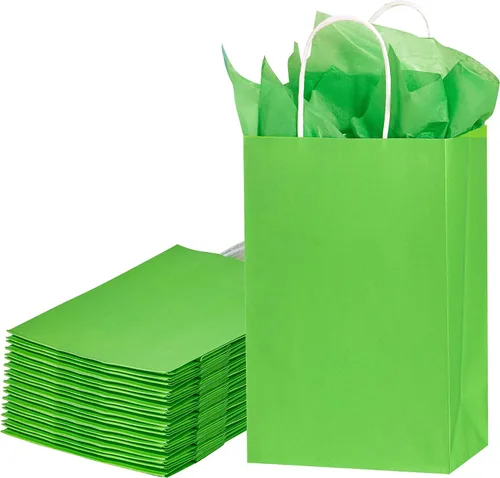Miniatura 13 de SUNCOLOR Bolsas de regalo negras con asas, paquete de 24 bolsas pequeñas de papel kraft para fiestas, 7.9 x 5.12 x 3.15 pulgadas con papel de seda