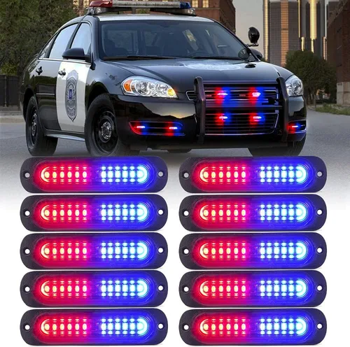 Miniatura 16 de Xprite Kit de 12 luces LED estroboscópicas de emergencia ámbar, superficie empotrada, marcador lateral, parrilla de advertencia de peligro, cabeza