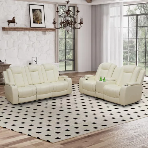 Miniatura 14 de Sofá reclinable eléctrico, sillón reclinable de cuero con LED/almacenamiento, sillón reclinable de cine en casa de 3 plazas, sofá de cuero negro