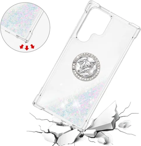 Miniatura 5 de CCSmall Funda para Samsung Galaxy S22 Ultra para mujeres y niñas, transparente con purpurina que fluye líquida, cubierta brillante de arena movediza