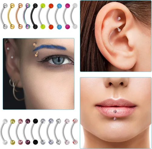 Miniatura 5 de CrazyPiercing 20 anillos para cejas de acero quirúrgico de 056oz con forma de piercing de 0394in de longitud