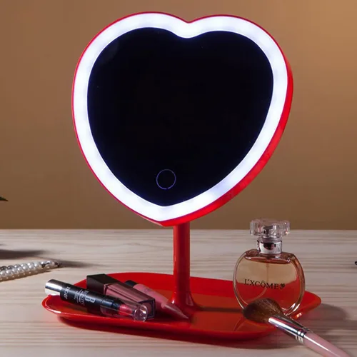 Miniatura 5 de Espejo de tocador de maquillaje de corazón con luces LED, luces de control táctil, brillo ajustable, espejo de tocador iluminado con carga USB