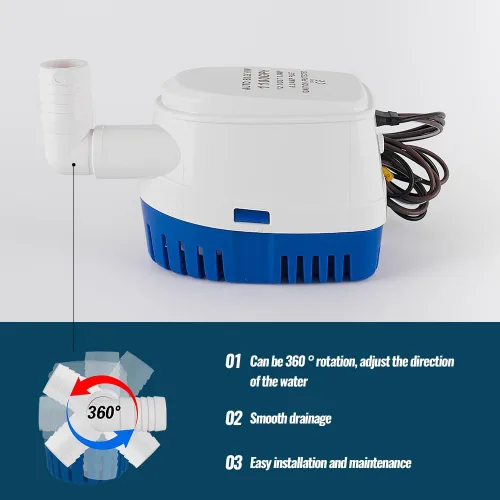 Miniatura 3 de Bomba de sentina marina automática de 12 V 1100 GPH con interruptor de flotador integrado - Bomba de agua sumergible de encendido/apagado automático