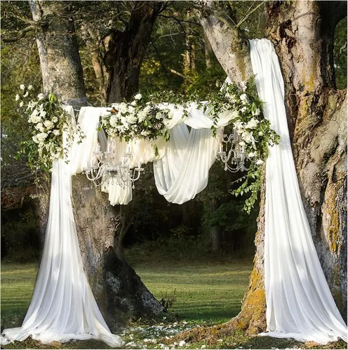 Miniatura 11 de Cortinas de boda con rosas polvorientas, 2 paneles de 6 yardas, cortinas de fondo transparentes para despedida de soltera, arcos de boda