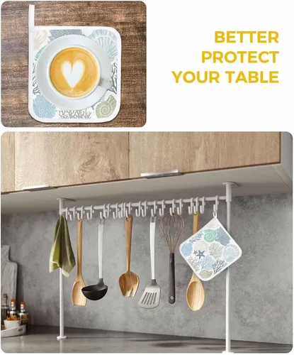 Miniatura 6 de Soportes para ollas de cocina, color azul y verde azulado, con aislamiento térmico, diseño de estrellas de mar y playa de verano, modernas
