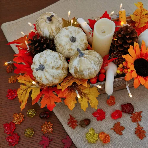Miniatura 4 de 7 piezas de calabazas artificiales de otoño de tamaños variados, calabazas de cosecha, calabazas de espuma sintética para la temporada de otoño