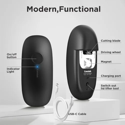 Miniatura 7 de Canslab Ultrablde (versión básica) - Abrelatas eléctrico recargable para cocina para personas mayores con artritis, abrelatas de batería USB