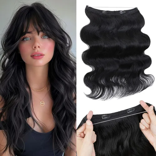 Miniatura 9 de Extensiones de cabello en aureola de cabello humano real, Extensión de cabello Halo 100% cabello humano, Extensiones de cabello con alambre, Lacio