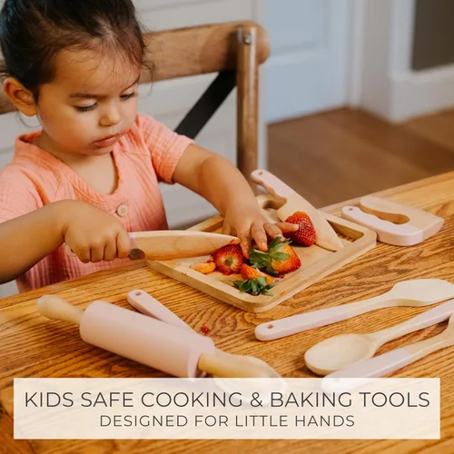 Miniatura 3 de Juego de cocina y horneado de madera para niños - Herramientas de cocina seguras y reales que brindan a los niños pequeños una experiencia de cocina