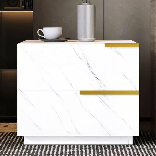 Miniatura 7 de Mesita de noche, mesa de noche de madera fabricada moderna, cajones incluidos, mesita de noche con 2 cajones para dormitorio, gris, 1 pieza