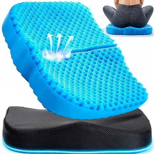 Miniatura 11 de Cojín de gel para asiento de larga duración, cojín de gel para aliviar la presión, suave y transpirable, cojín de silla para silla de oficina, Azul