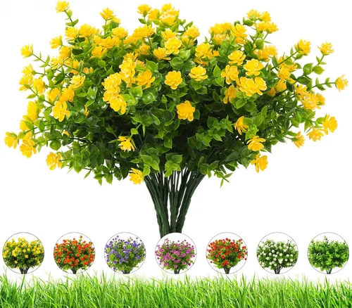 Miniatura 13 de Flores artificiales para exteriores, 8 paquetes de flores falsas resistentes a los rayos UV, flores sintéticas de plástico para exteriores, plantas