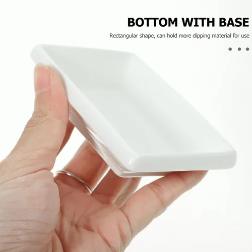 Miniatura 5 de Cabilock 6 cuencos de cerámica para salsa, platos de salsa de soja blanca de 3.3 pulgadas, platos rectangulares pequeños para condimentos