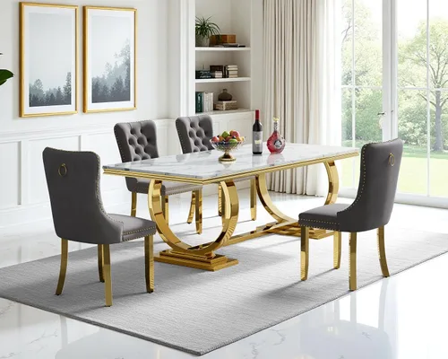 Miniatura 90 de Juego de mesa de comedor de mármol sintético, 7 piezas, juego de mesa de cocina y comedor para 6, mesa de comedor rectangular blanca de 70 pulgadas