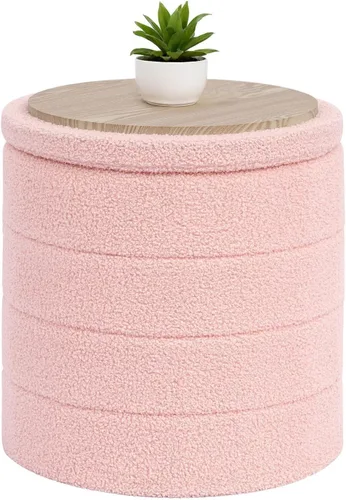 Miniatura 20 de B FSOBEIIALEO Otomana con Almacenamiento, Taburete Otomano de Almacenamiento Redondo Sherpa, Reposapiés Boucle 14.6"x14.6"x17.7" (Beige)