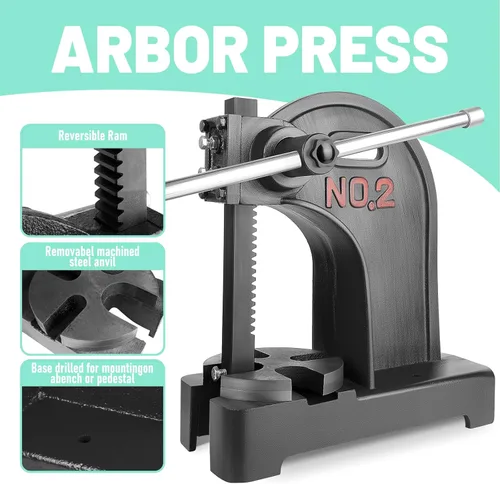 Miniatura 5 de 2 Ton Arbor Press with 3 Drifts, 17.32"H x 15.35"L Manual Arbor Press, for Punching/Carving (2T Black)