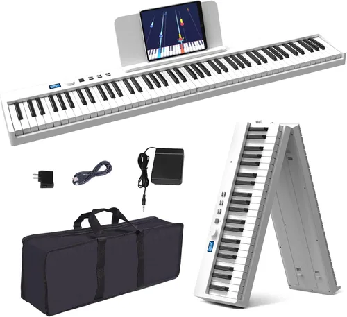 KONIX Teclado de Piano Plegable, Teclado de Piano Plegable de 88 Teclas de Tamaño Completo Semi Ponderado, Piano Eléctrico Portátil Bluetooth con
