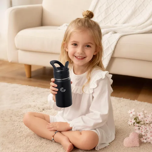 Miniatura 2 de 14 Oz Kids Water Bottle, Stainless Steel Water Bottle with Straws, Leak-Proof, BPA-Free, Insulated Water Bottles for School Boys & Girls Black