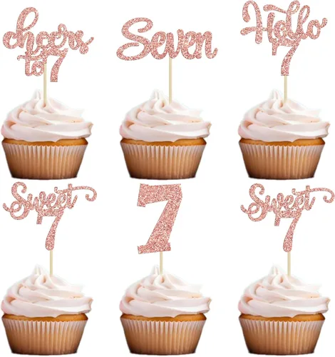 Miniatura 67 de 30 piezas Adornos para pastel de cumpleaños de 6 años, seis brillos, hola 6, púas para cupcakes, felicitaciones a los 6 años, decoraciones
