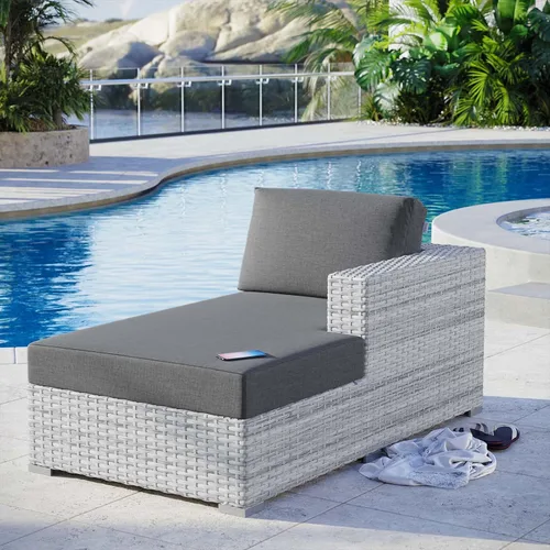 Miniatura 14 de Modway Convene - Otomana rectangular de mimbre para patio al aire libre, color gris claro