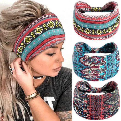Miniatura 12 de Diademas bohemias para mujer, bandas suaves para el cabello, anudadas, elásticas, antideslizantes, bandeau, bandeau, yoga, correr, entrenamiento