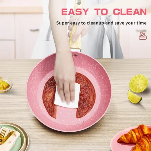 Miniatura 3 de Sartén antiadherente, sartén para huevos rosa de 11 pulgadas, sartén antiadherente 100% PTFE libre de PFOA, sartén para tortilla libre de toxinas