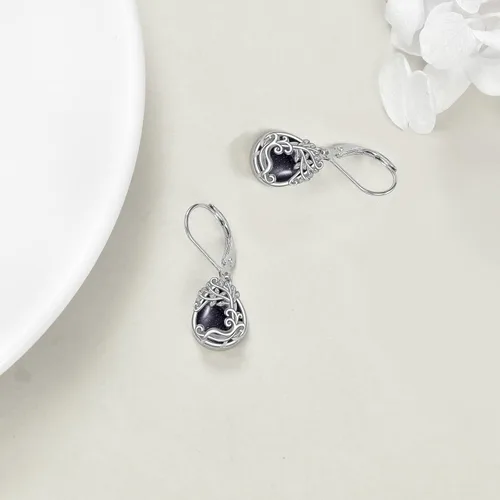 Miniatura 192 de Aretes colgantes con forma de lágrima de filigrana de piedra lunar de plata de ley 925 con cierre de palanca para mujer, regalos de joyería