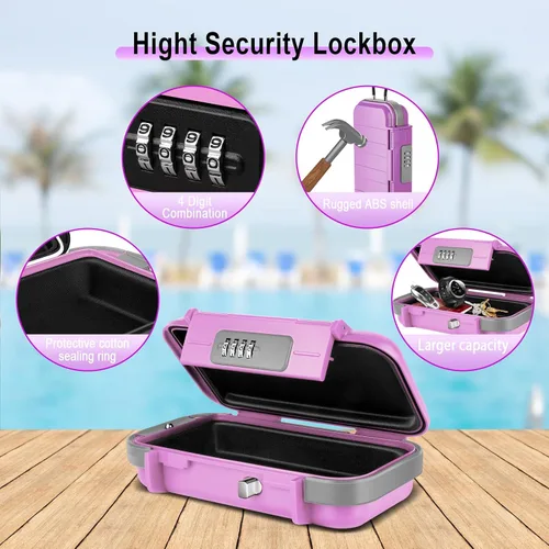 Miniatura 6 de BKNOOU Caja de seguridad portátil con cadena removible, caja de seguridad antirrobo para la playa, caja de seguridad con cerradura de combinación