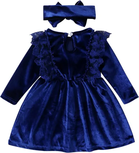 Miniatura 2 de ODIZLI Vestido de terciopelo para niñas pequeñas, manga larga, volantes, ropa de otoño e invierno