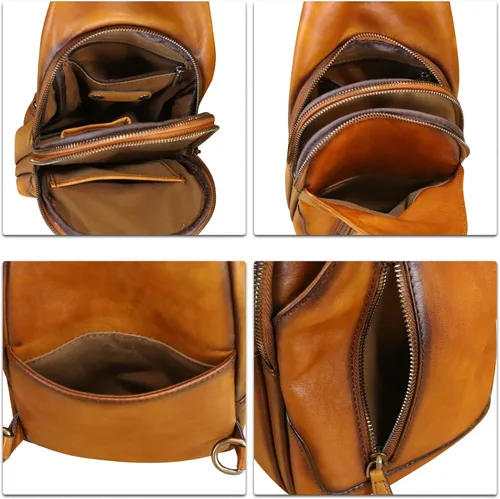 Miniatura 6 de LRTO Bolso bandolera de cuero genuino para hombres y mujeres, bolso cruzado de hombro de cuero real, bolsa de pecho, mochila