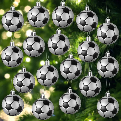 Leitee 18 Piezas Pelotas de Fútbol de Plástico Navideñas de 2.36 Pulgadas Adornos para Árbol de Navidad con Asa para Colgar Adornos Decorativos