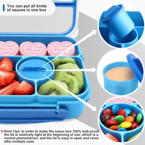 Miniatura 5 de Amathley Caja Bento para Adultos y Niños, Contenedores de Almuerzo para Adultos/Niños/Niños Pequeños, Caja de Almuerzo Bento de 5 Compartimentos