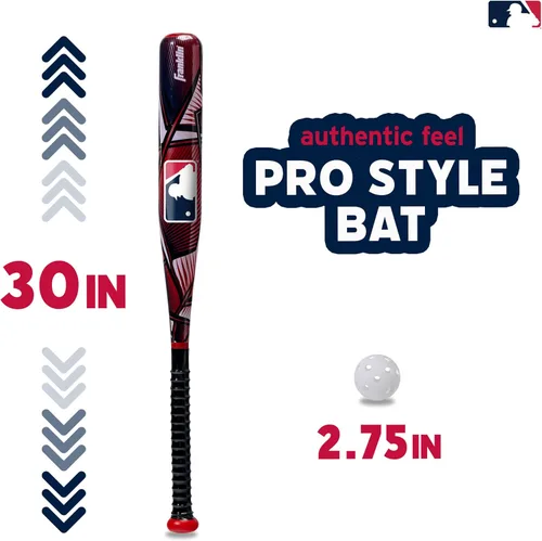 Miniatura 3 de Franklin Sports Juego de bate de béisbol de plástico para niños + pelotas – Juego de bate y pelota de juguete MLB Slammin' para niños – Bate